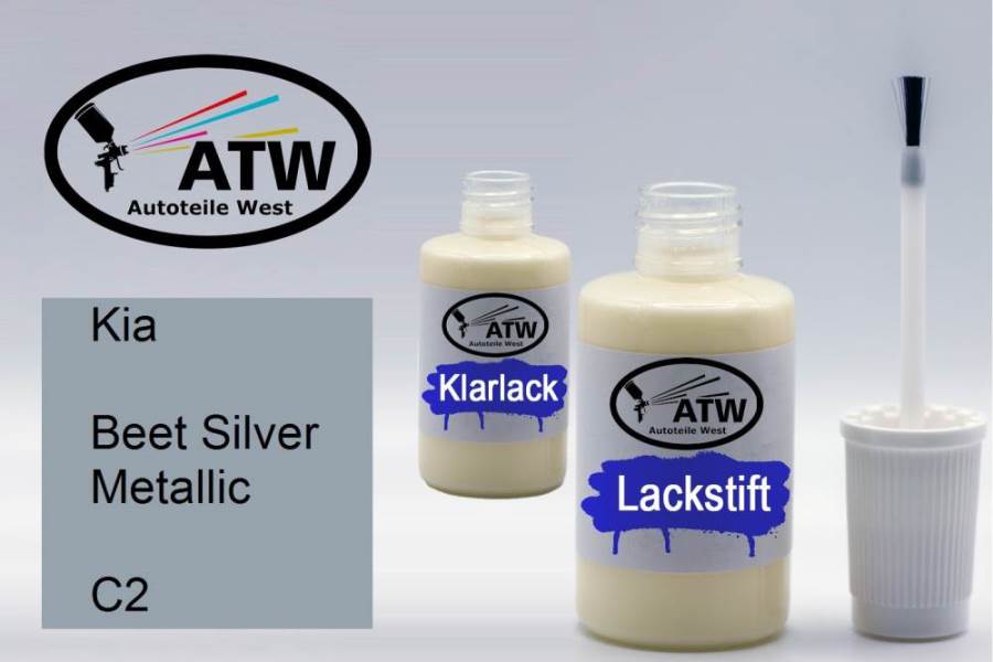 Kia, Beet Silver Metallic, C2: 20ml Lackstift + 20ml Klarlack - Set, von ATW Autoteile West.